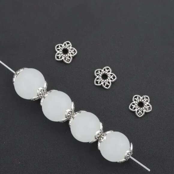 Alloy Flower Bead Caps, 5-Leaf Floral Design, Zinc Alloy 20 Pieces - Picture 1 of 4